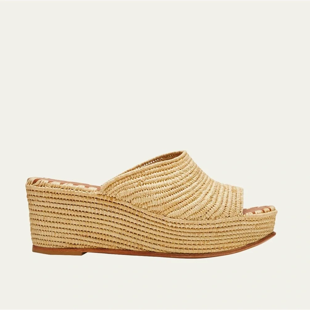 CARRIE FORBES Karin Woven Rafia Wedge Slide Sandals - Picture 2 of 8